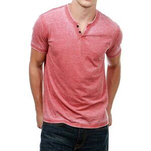 Lucky Brand Mens Short Sleeve Button Notch Neck Venice Burnout T-Shirt